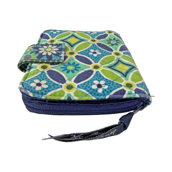 Vera Bradley Wallet "Daisey Daisey" Pattern Navy Blue Green Teal Quilted Fabric - Picture 3 of 7